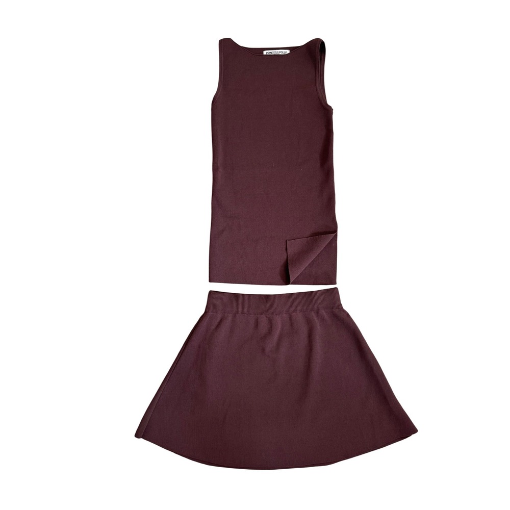 Princess Polly So Alluring Set Brown Knit Tunic Top Mini Skirt US 2 NEW